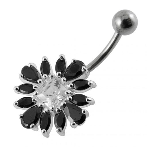 Jewelled Flower Non-Moving Belly Ring - Monster Piercing