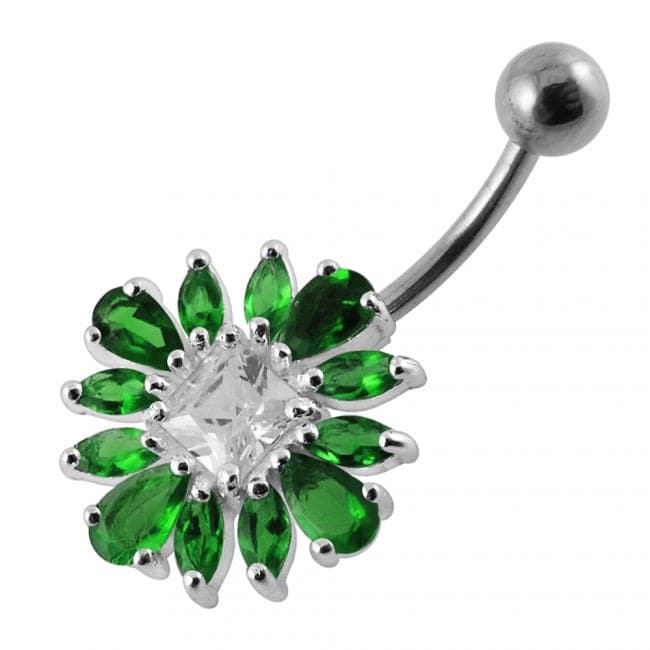 Jewelled Flower Non-Moving Belly Ring - Monster Piercing