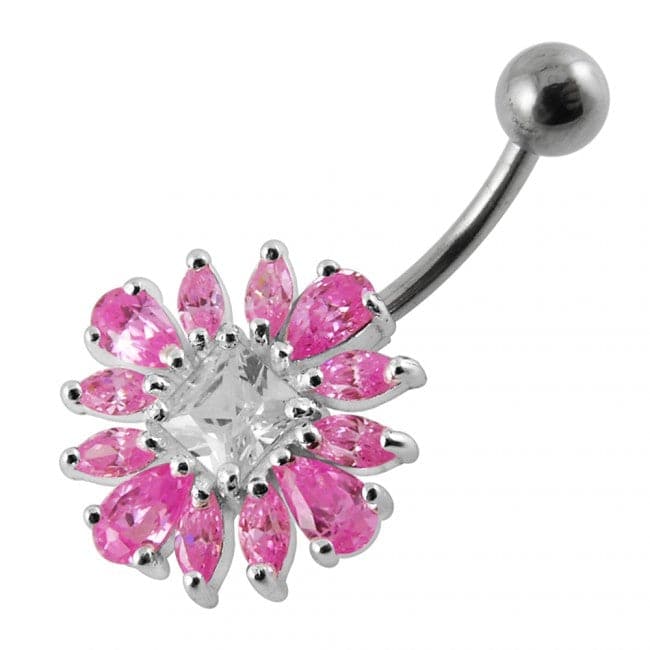 Jewelled Flower Non-Moving Belly Ring - Monster Piercing