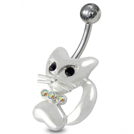 Jeweled Cat Non-Moving Belly Ring - Monster Piercing