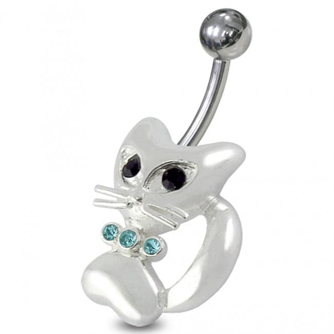 Jeweled Cat Non-Moving Belly Ring - Monster Piercing