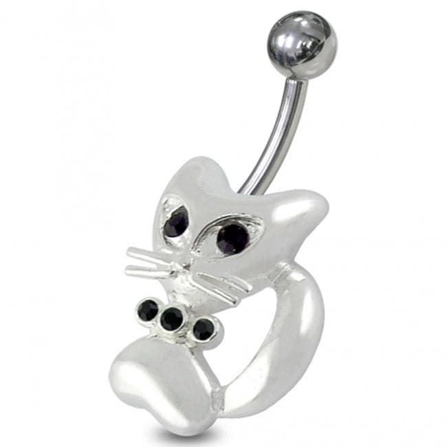 Jeweled Cat Non-Moving Belly Ring - Monster Piercing