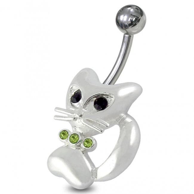 Jeweled Cat Non-Moving Belly Ring - Monster Piercing