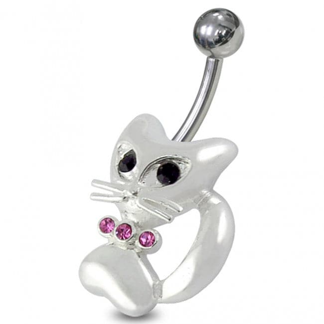 Jeweled Cat Non-Moving Belly Ring - Monster Piercing