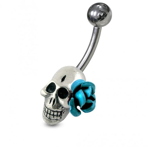 Non-Moving Skull Belly Ring with Aluminium Flower - Monster Piercing