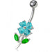 Jeweled Flower Leaf Non-Moving Belly Ring - Monster Piercing