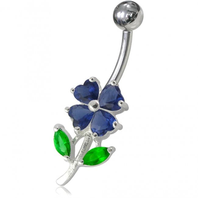 Jeweled Flower Leaf Non-Moving Belly Ring - Monster Piercing