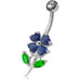 Jeweled Flower Leaf Non-Moving Belly Ring - Monster Piercing