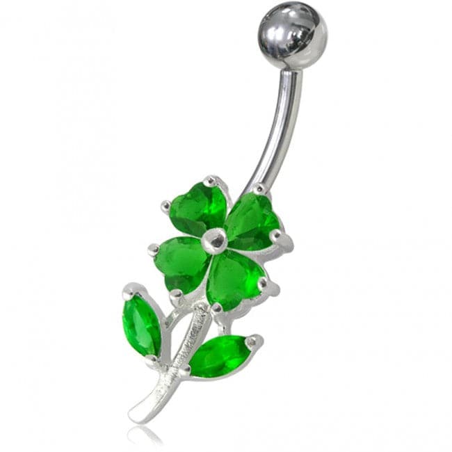 Jeweled Flower Leaf Non-Moving Belly Ring - Monster Piercing