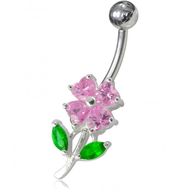 Jeweled Flower Leaf Non-Moving Belly Ring - Monster Piercing