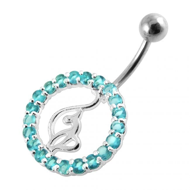 Jeweled Baby Phat Round Leaf Non-Moving Belly Ring - Monster Piercing