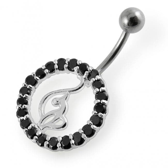 Jeweled Baby Phat Round Leaf Non-Moving Belly Ring - Monster Piercing