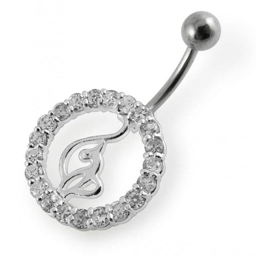 Jeweled Baby Phat Round Leaf Non-Moving Belly Ring - Monster Piercing