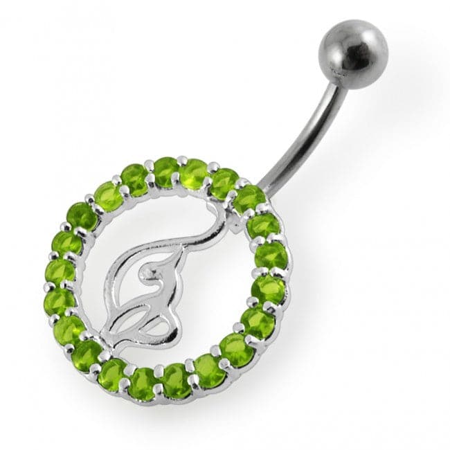 Jeweled Baby Phat Round Leaf Non-Moving Belly Ring - Monster Piercing