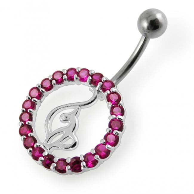 Jeweled Baby Phat Round Leaf Non-Moving Belly Ring - Monster Piercing