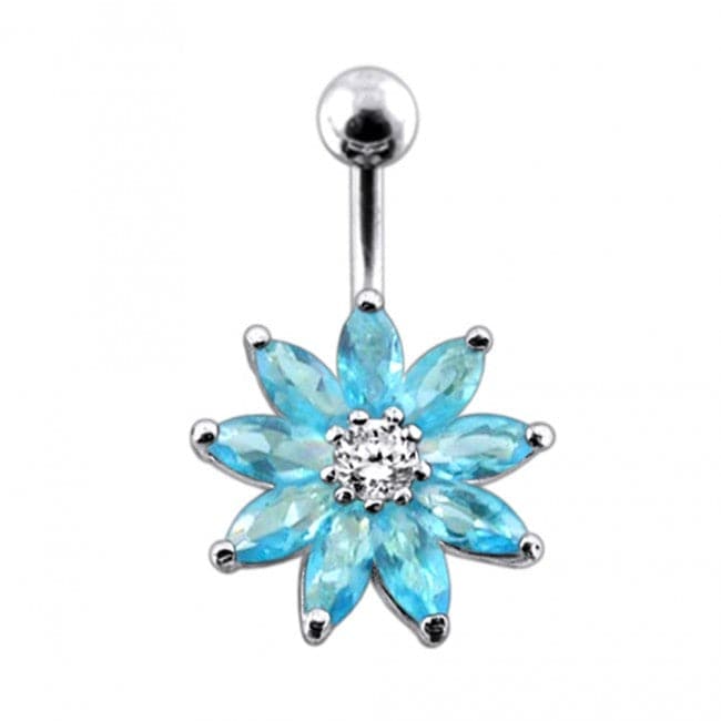 Jeweled Flower Non-Moving Belly Ring Body Jewelry - Monster Piercing