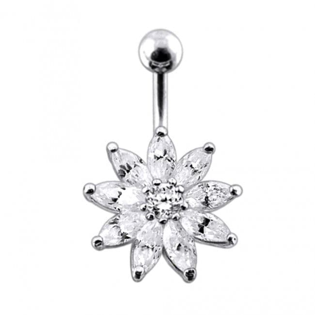 Jeweled Flower Non-Moving Belly Ring Body Jewelry - Monster Piercing