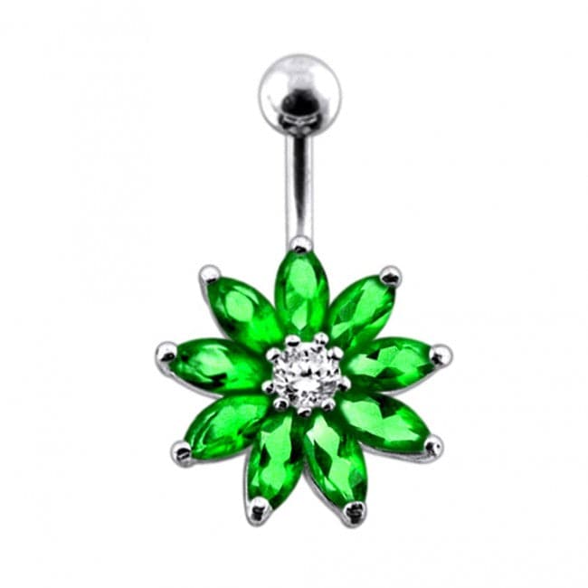 Jeweled Flower Non-Moving Belly Ring Body Jewelry - Monster Piercing