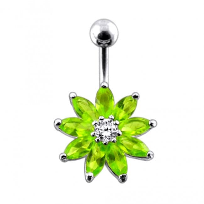 Jeweled Flower Non-Moving Belly Ring Body Jewelry - Monster Piercing