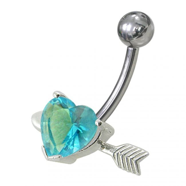 Fancy Heart with Arrow Jeweled Non-Moving Belly Ring - Monster Piercing