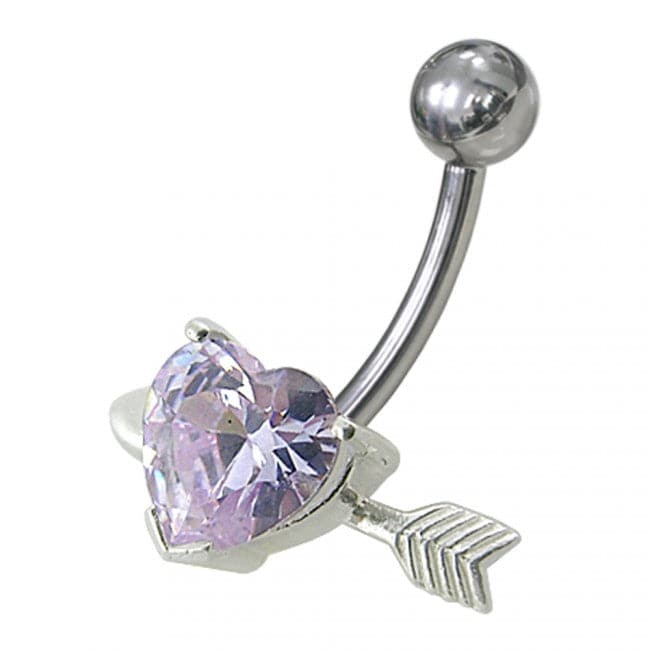 Fancy Heart with Arrow Jeweled Non-Moving Belly Ring - Monster Piercing