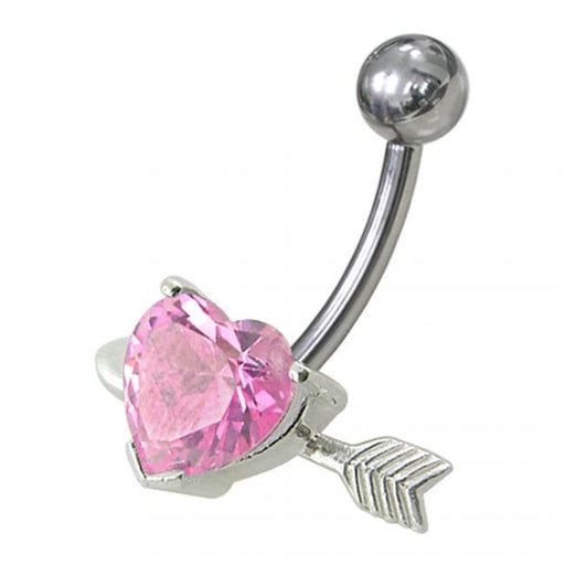 Fancy Heart with Arrow Jeweled Non-Moving Belly Ring - Monster Piercing