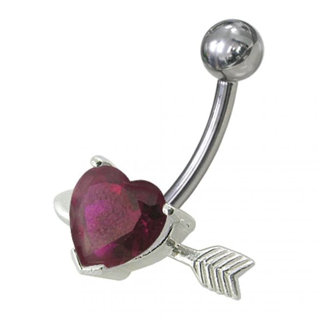 Fancy Heart with Arrow Jeweled Non-Moving Belly Ring - Monster Piercing