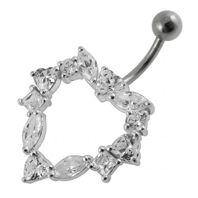 Selective Jeweled Heart Banana Bar Belly Ring - Monster Piercing