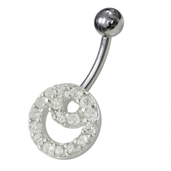 Fancy Pink Stone Double O Shape Non-Moving Belly Ring - Monster Piercing