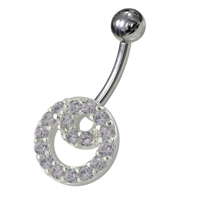 Fancy Pink Stone Double O Shape Non-Moving Belly Ring - Monster Piercing