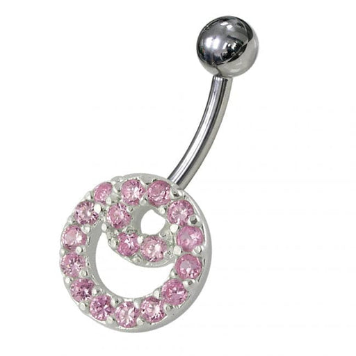 Fancy Pink Stone Double O Shape Non-Moving Belly Ring - Monster Piercing