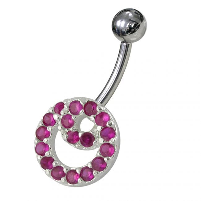 Fancy Pink Stone Double O Shape Non-Moving Belly Ring - Monster Piercing