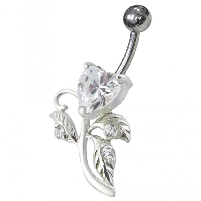 Heart Shaped Fancy Jewelled Non-Moving Navel Ring - Monster Piercing