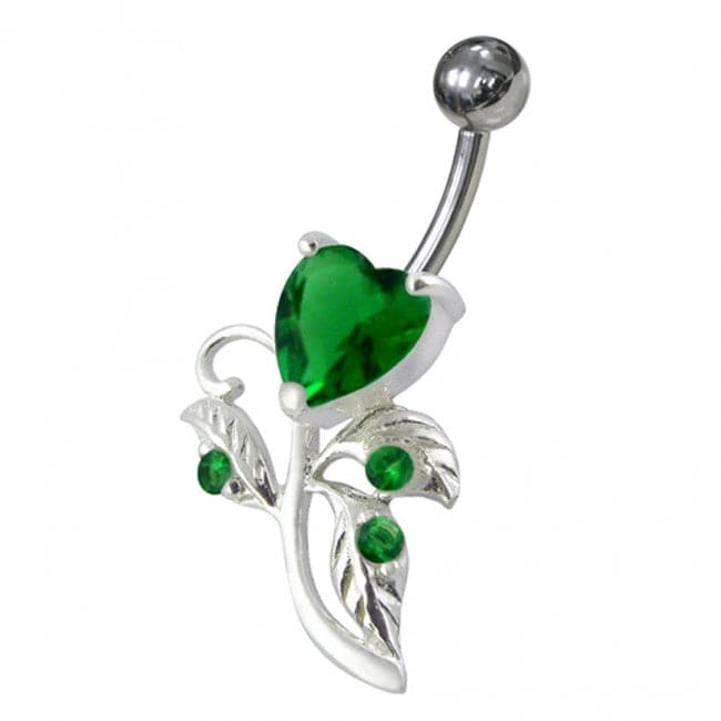 Heart Shaped Fancy Jewelled Non-Moving Navel Ring - Monster Piercing