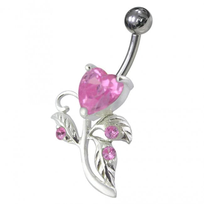 Heart Shaped Fancy Jewelled Non-Moving Navel Ring - Monster Piercing