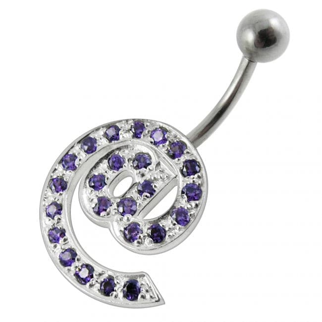 Silver Jeweled Non-Moving Curved Bar Belly Ring - Monster Piercing