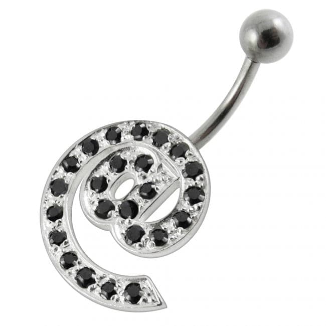 Silver Jeweled Non-Moving Curved Bar Belly Ring - Monster Piercing