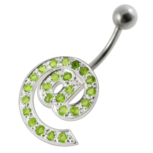 Silver Jeweled Non-Moving Curved Bar Belly Ring - Monster Piercing