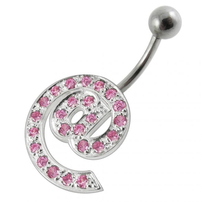 Silver Jeweled Non-Moving Curved Bar Belly Ring - Monster Piercing