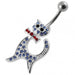 Cat Shaped Jeweled Non-Moving Belly Ring - Monster Piercing