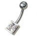 Silver Jeweled Non Moving Belly Ring - Monster Piercing