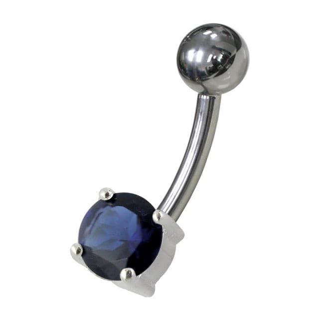 Fancy Blue Jeweled Non-Moving SS Or Titanium Bar Navel Ring - Monster Piercing