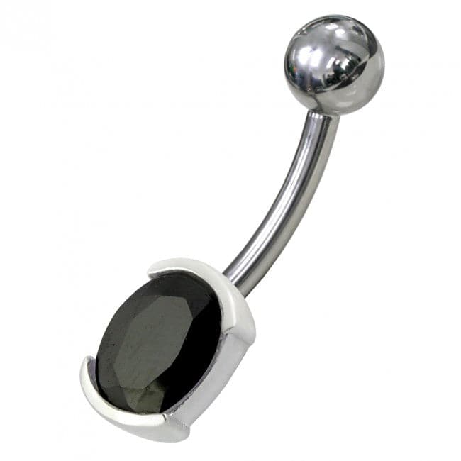 Fancy Gem Stone Titanium Non-Moving Banana Bar Belly Ring - Monster Piercing