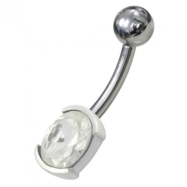 Fancy Gem Stone Titanium Non-Moving Banana Bar Belly Ring - Monster Piercing