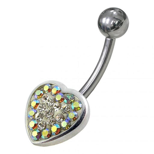 Heart Shaped Jewelled Non-Moving Belly Ring - Monster Piercing