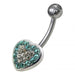 Heart Shaped Jewelled Non-Moving Belly Ring - Monster Piercing