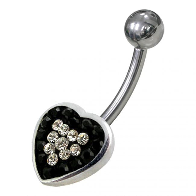 Heart Shaped Jewelled Non-Moving Belly Ring - Monster Piercing