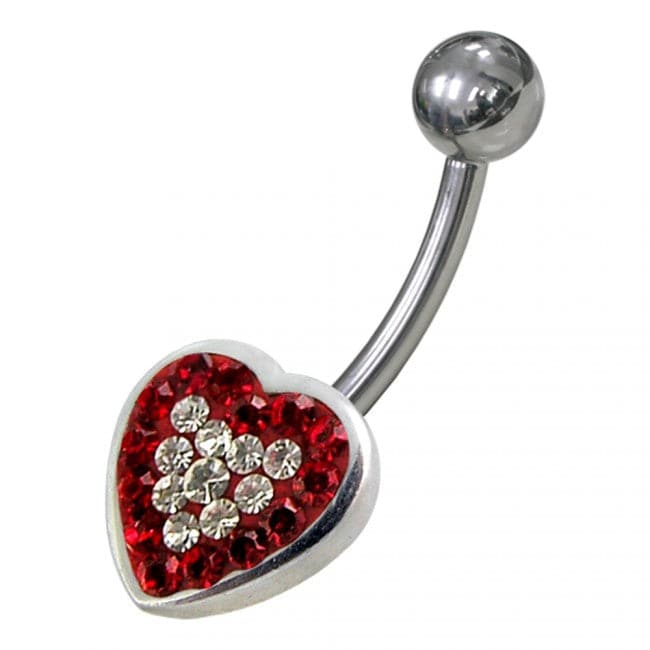 Heart Shaped Jewelled Non-Moving Belly Ring - Monster Piercing