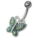 Butterfly Shaped Jewelled Non-Moving Belly Ring - Monster Piercing