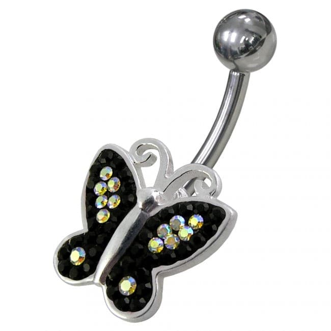 Butterfly Shaped Jewelled Non-Moving Belly Ring - Monster Piercing